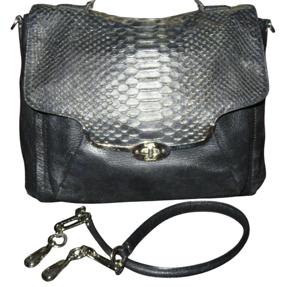 Coach 2013 Madison glitter python Sadie Flap Leather Crossbody Satchel in Black